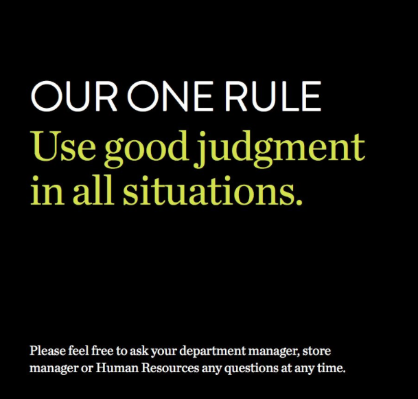  Nordstrom's Handbook gets right to the point: there's only one rule. This is page two of a two page 