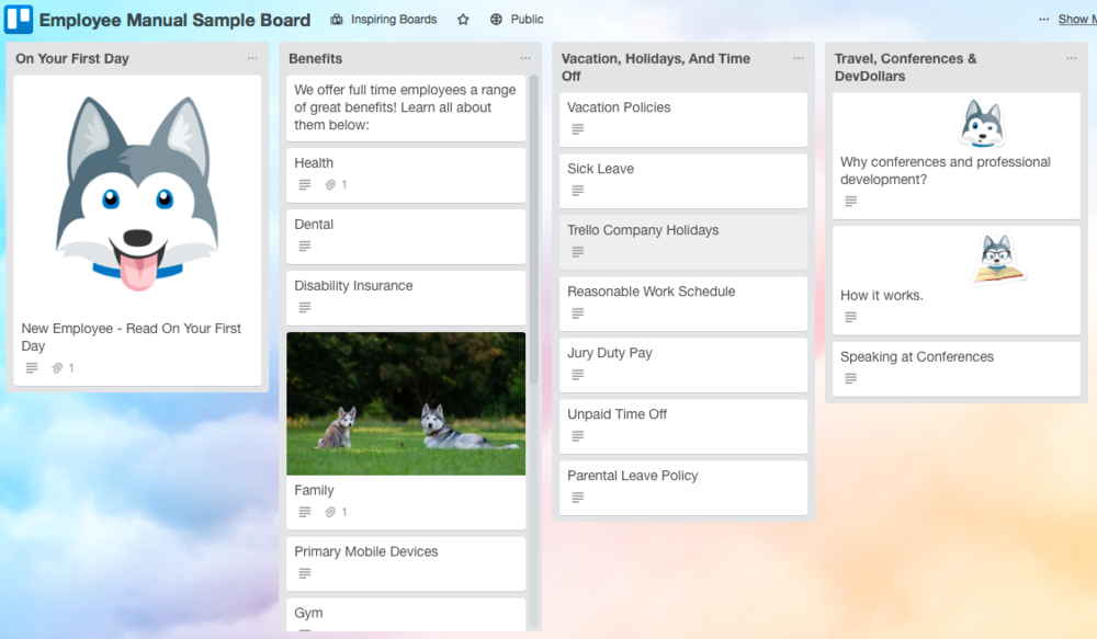  Trello created a kanban board to capture its policies, making it easier to find the specific policy or topic the reader is interested in. 